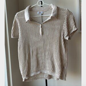 Calvin Klein Cream/Tan Open Stitch Short-Sleeve Polo - Size XL